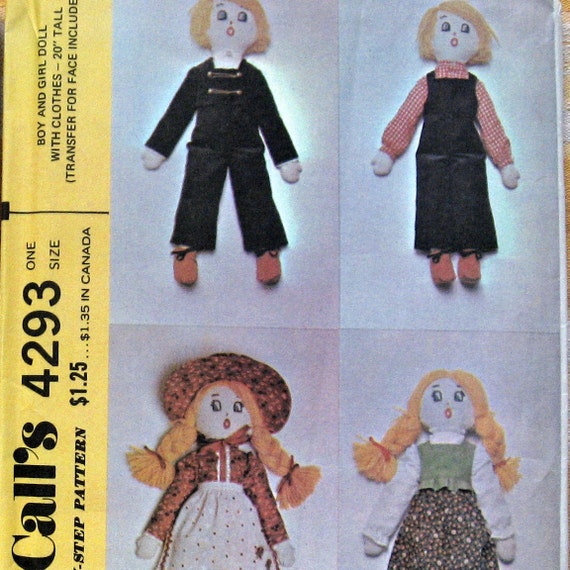 Vintage Rag Doll Pattern With Clothing And Embroidery