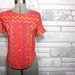 Vintage Top, 80s, Gianna Bellini, ZigZags, Polka Dots, Coral Red, Purple, Mustard Yellow, Turquoise Blue, Berry, Boat Neck, Rounded Hem
