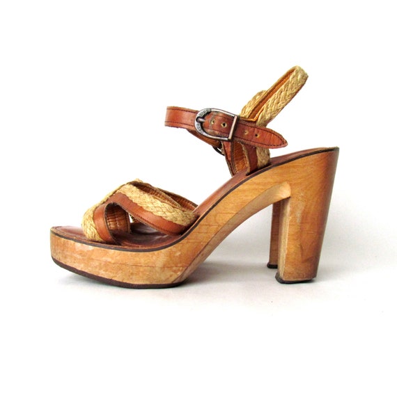 vintage 70s shoes wood platform 7.5 8