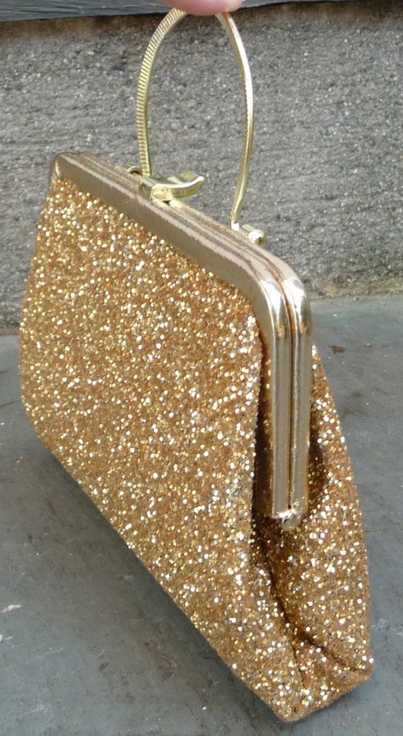 DaZzLiNg Gold GLITTER Evening Bag Purse 1950s SPARKLY Fancy