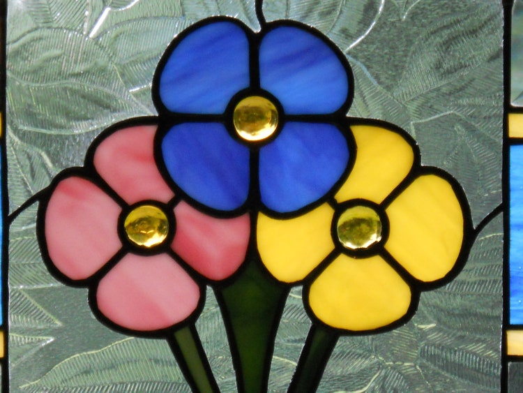 Flower Bouquet in Vase Stained Glass Panel by connysstainedglass