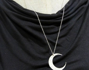 Moon Necklace | Crescent Moon Necklace | Sterling Silver Hammered Necklace | Brushed Silver Moon Necklace | Crescent Pendant | E Ria Designs