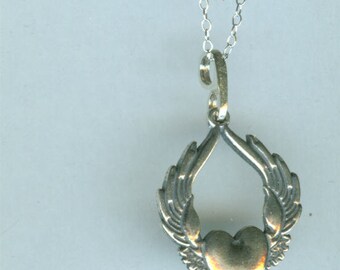 SUFI HEART Pendant - Sterling Silver - Winged Heart, Flying Heart