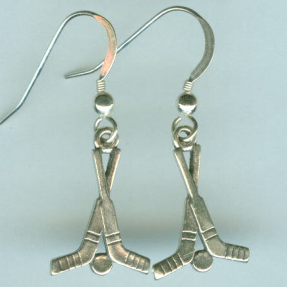 Sterling Silver HOCKEY STICK Earrings Sports Skating
