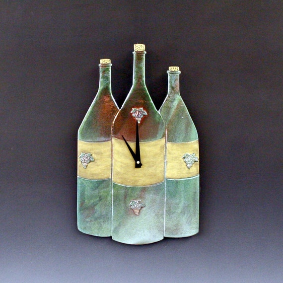 Raku Wine Bottle Wall Clock