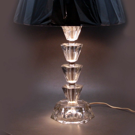 Clear Acrylic Table Lamp W Etching Vtg 8830