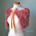 Elegant peach knitted capelet with a satin tie ribbon A47