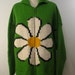 Vintage Flower Power Cardigan / 80s Green Sweater / Daisies