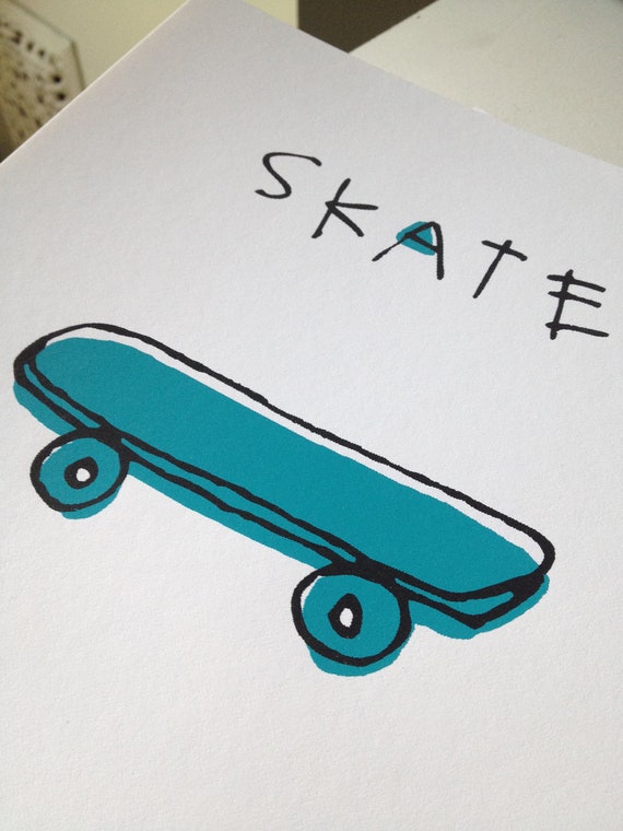 Skateboard Screen Print Yellow OR Blue
