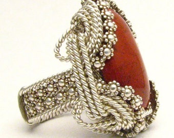 Handmade Sterling Silver Berry Wire Wrapped Vintage Red Jasper Ring