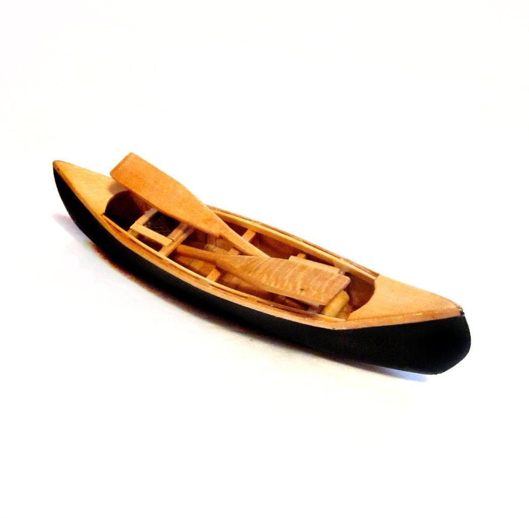 Vintage Canoe Figurine Miniature Wood Boat