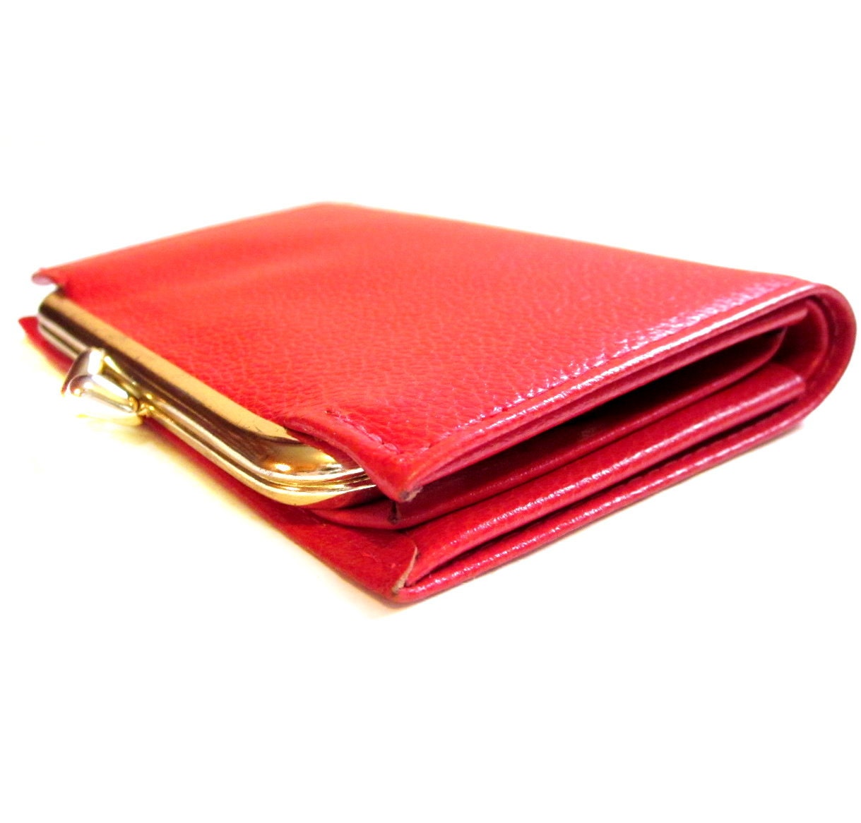Vintage Red Leather Wallet Clutch Coin Purse
