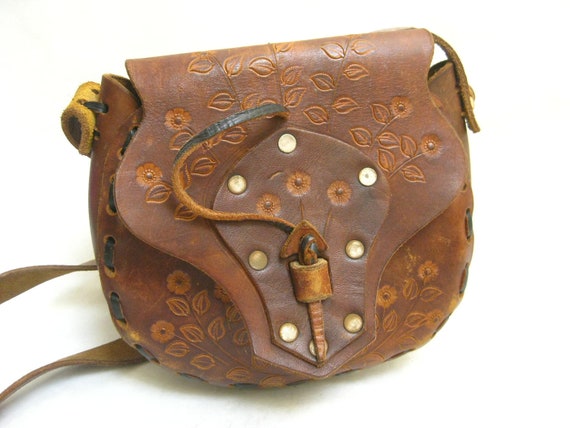 Vintage 70s Tooled Leather Hippie Purse by TimeBombVintage on Etsy