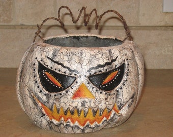 Paper mache Lg White Pumpkin Basket