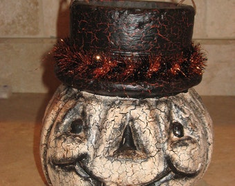 Paper mache Pumpkin Basket w/Top Hat