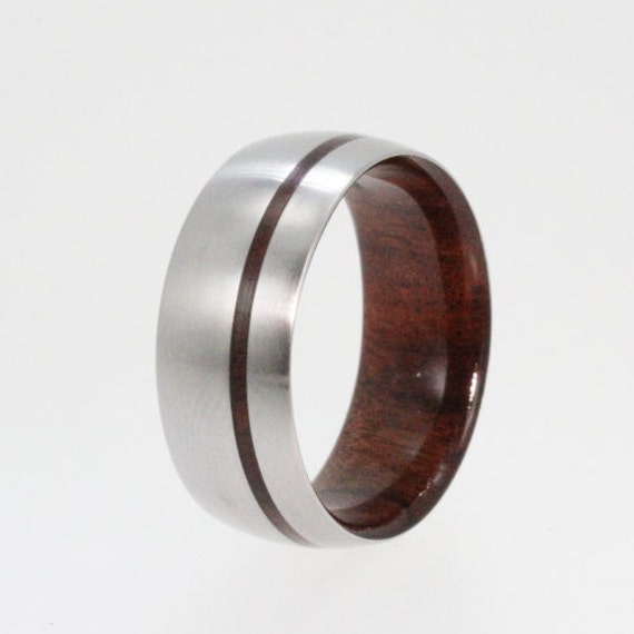 Mens Titanium Wedding band with a Bolivian Rose Wood sleeve and Wood ...