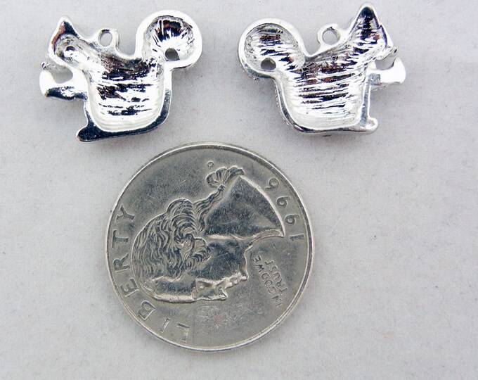 Pair of Small Rhinestone and Brown Epoxy Chipmunk Squirrel Charms Silver-tone