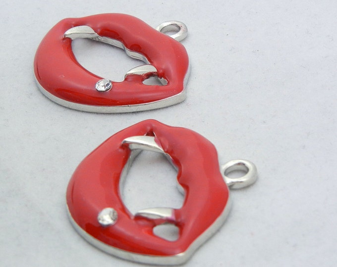 Pair of Red Enamel Silver-tone Vampire Charms