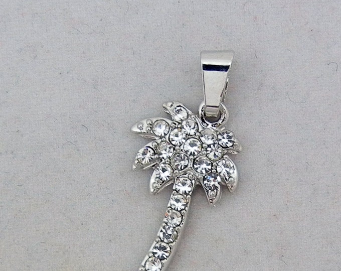 Small Rhinestone Palm Tree Pendant Silver-tone