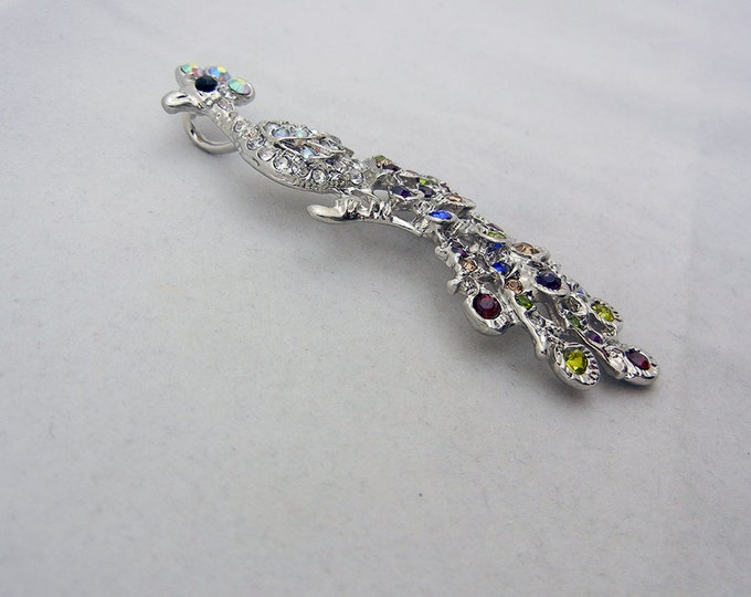 Silver-tone Peacock Pendant with Multi Color Rhinestones