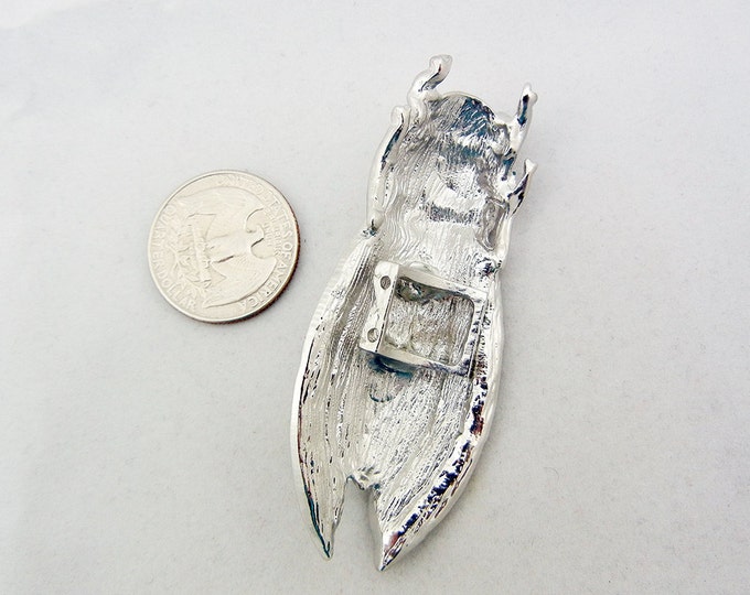 Large Rhinestone Silver-tone Cicada Slide Charm