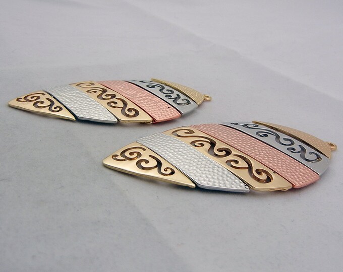 Large Tribal Shield Shaped Tri-tone Textured Drop Charms