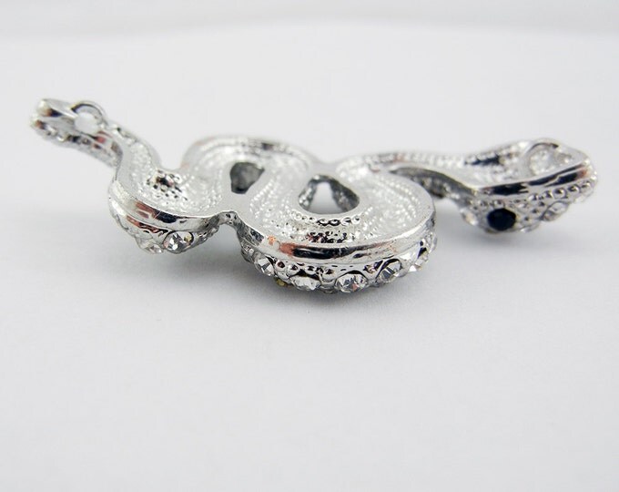 Silver tone Rhinestone Snake Pendant Double Link