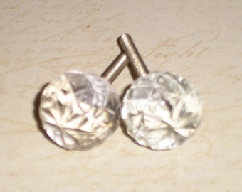 Clear Glass Etched Round Ball Small Drawer Knob Pulls Set of 2