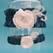 Garter, Dark Teal, Ivory, Feather Rose Wedding Garter Set H164 - bridal garter accessory