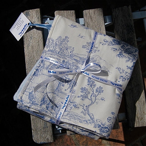 Baby Boy Blanket Cotton Toile Blue and White Medium