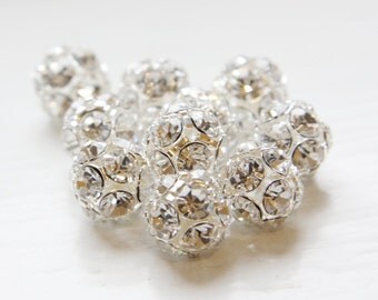 4pcs Czech Silver Tone Base Metal Rhinestone Balls - Crystal 12mm (1016)