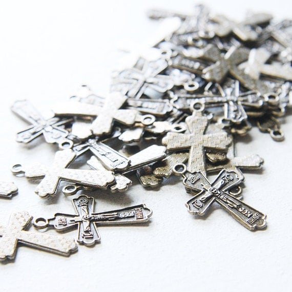 charms Antique antique 40pcs Cross 29x18MM   Metal Brass Tone (460/1Y Base  B cross Charms