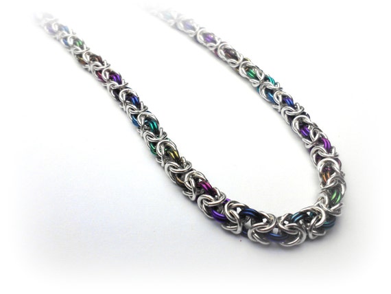 Rainbow Byzantine Chainmaille Bracelet in Sterling Silver and Anodized Niobium