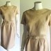 Silk Sheath Dress, Vintage 1960s Jackie O or Mad Men era, Champagne Beige Silk Shatung, medium size, 29 waist