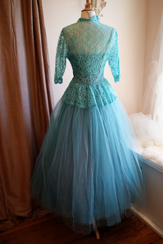 50s Dress // 50s Prom Dress // Vintage 1950s Peacock Blue