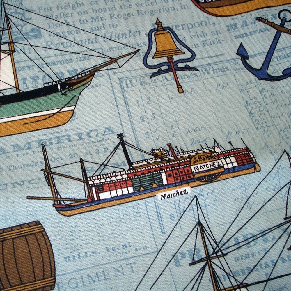 Tall Ship Nautical Upholstery Fabric Cotton Historic Ships