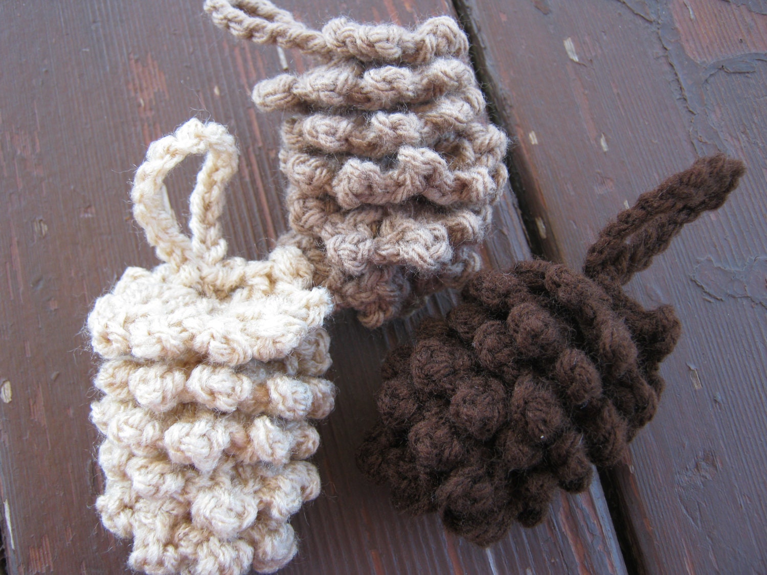 Crocheted Pine Cone Ornaments set of 5