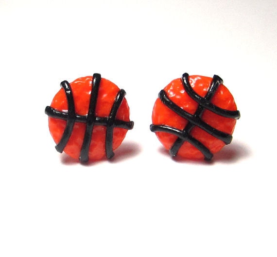 Items similar to Basketball Polymer Clay Stud Earrings Surgical Steel