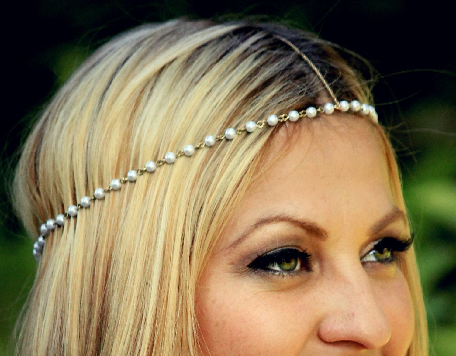 CHAIN HEADPIECE pearl and gold chain headdress head piece