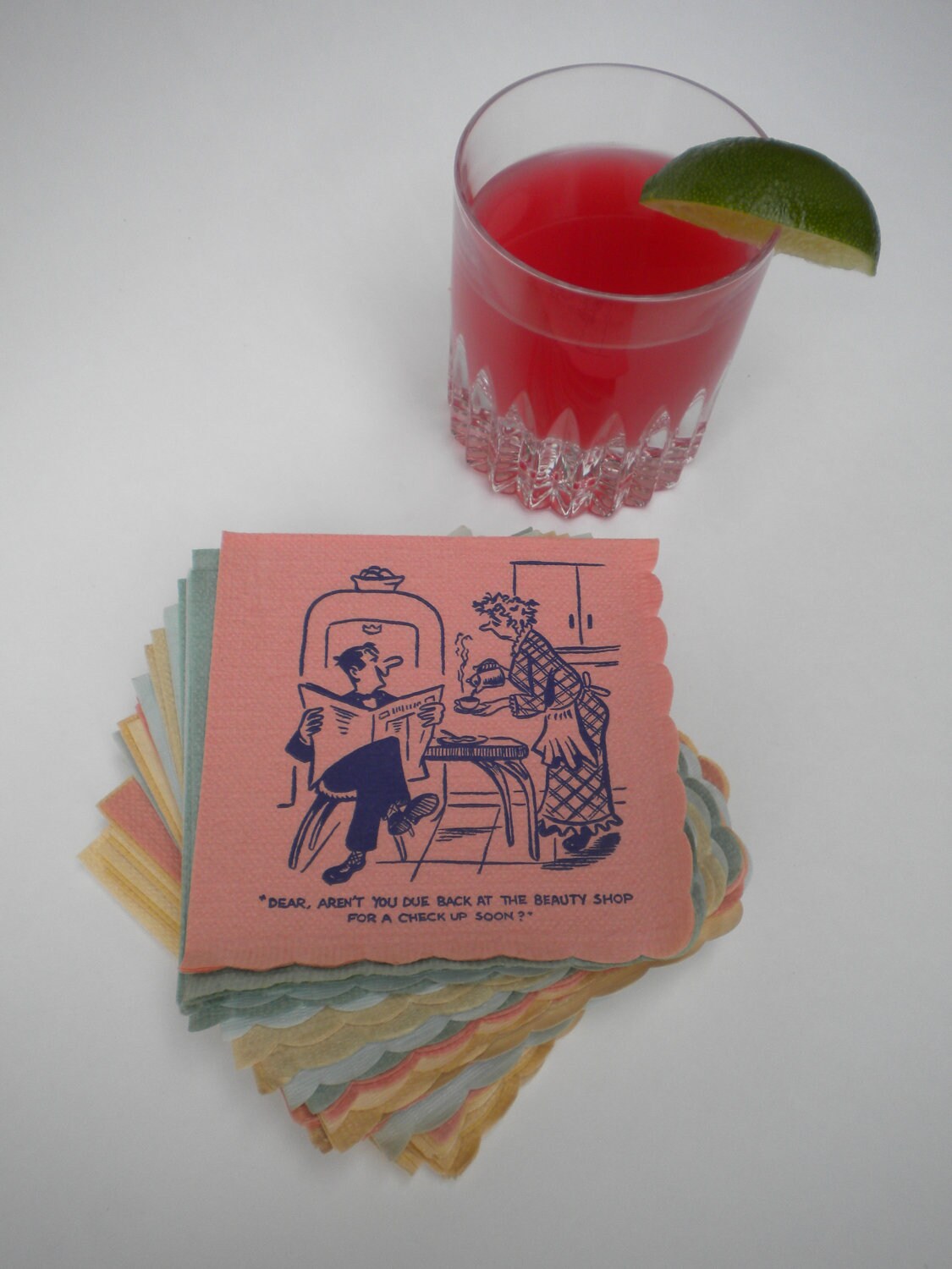Vintage Illustrated Cocktail Napkins Dirty by thegatherednest