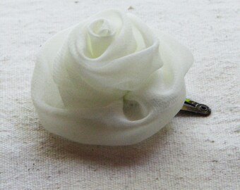 Rose hair clip, in ivory chiffon fabric, small