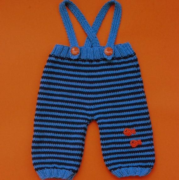 Blue Navy and Orange Baby Overalls Pants Striped