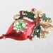 Red Christmas Ornament Brooch Vintage Figural Red Enamel Green Rhinestone Christmas Pin