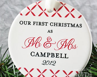 Personalized Wedding Ornament Mr and Mrs Ornament Our First Christmas Personalized Wedding Gift - Trellis Pattern - Item# TRE-MM-O