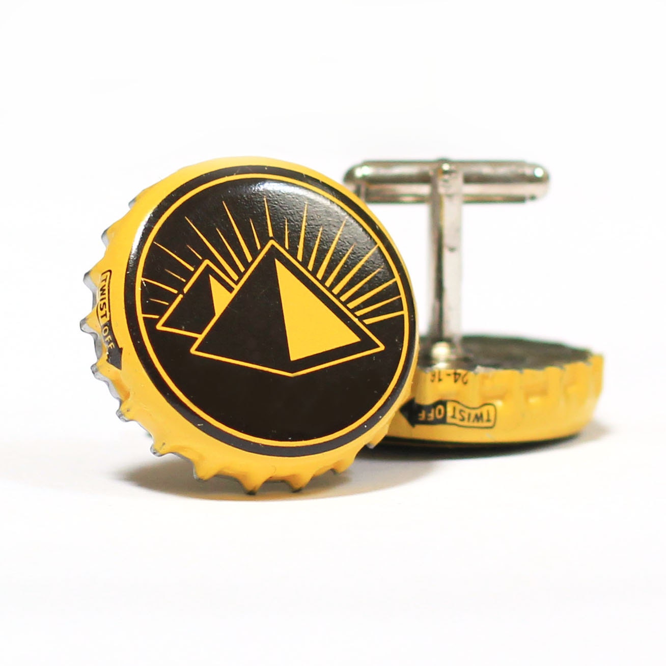 Yellow Pyramid Bottle Cap Cuff Links