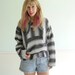Striped 90s Hooded Woven Mexican Style Drug Rug Hoodie Jacket Coat - SMALL