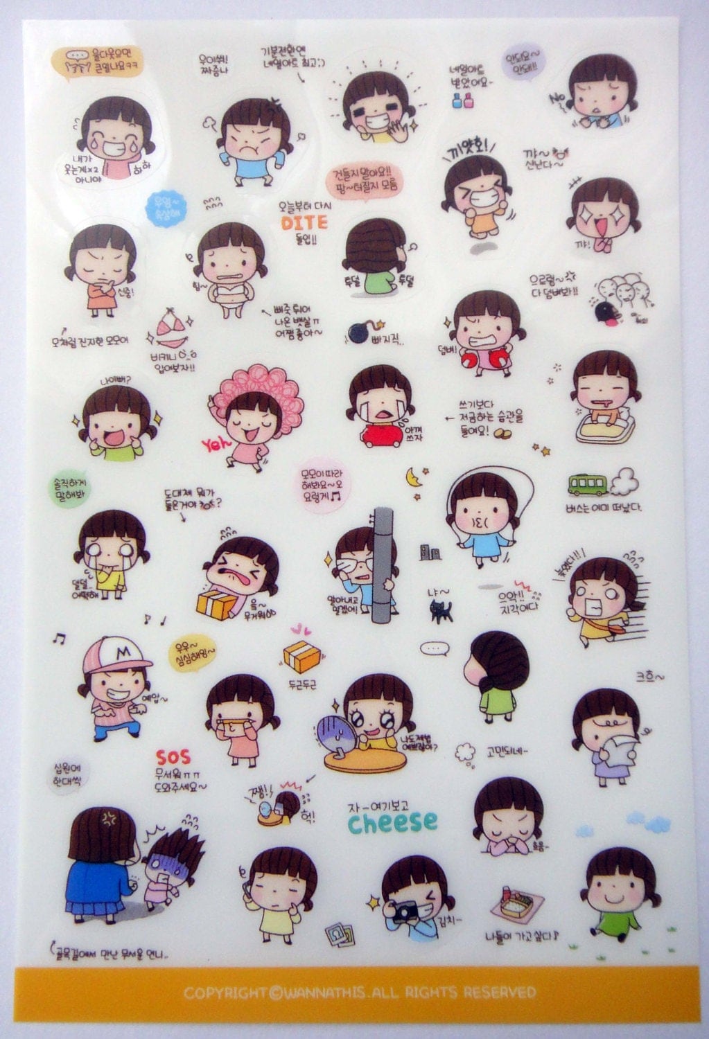 cute momoi plastic stickers from korea girl crying angry