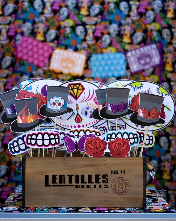 Dia De Los Muertos Day of the Dead Printable PHOTO BOOTH PROPS - Editable Text >> Instant Download << Il_570xn