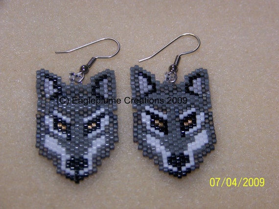 Items similar to Seed bead Native Grey Wolf Brick stitch earring on Etsy