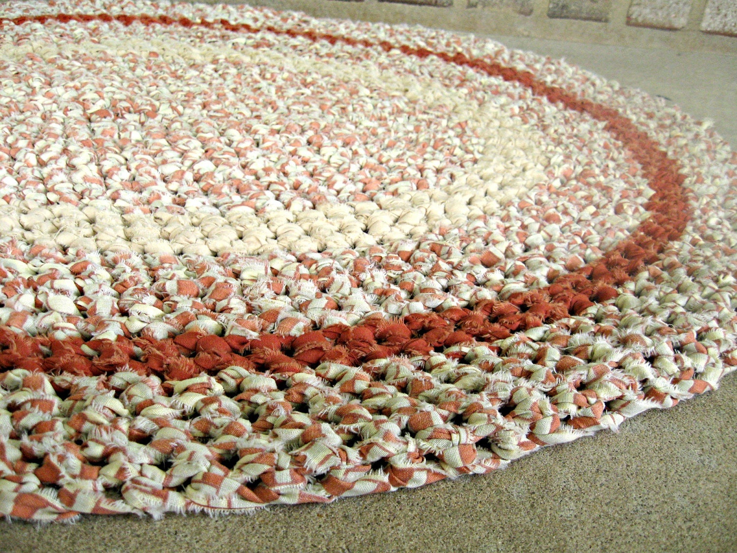 Recycled rag rug. Handmade crochet oval rag rug. Made with